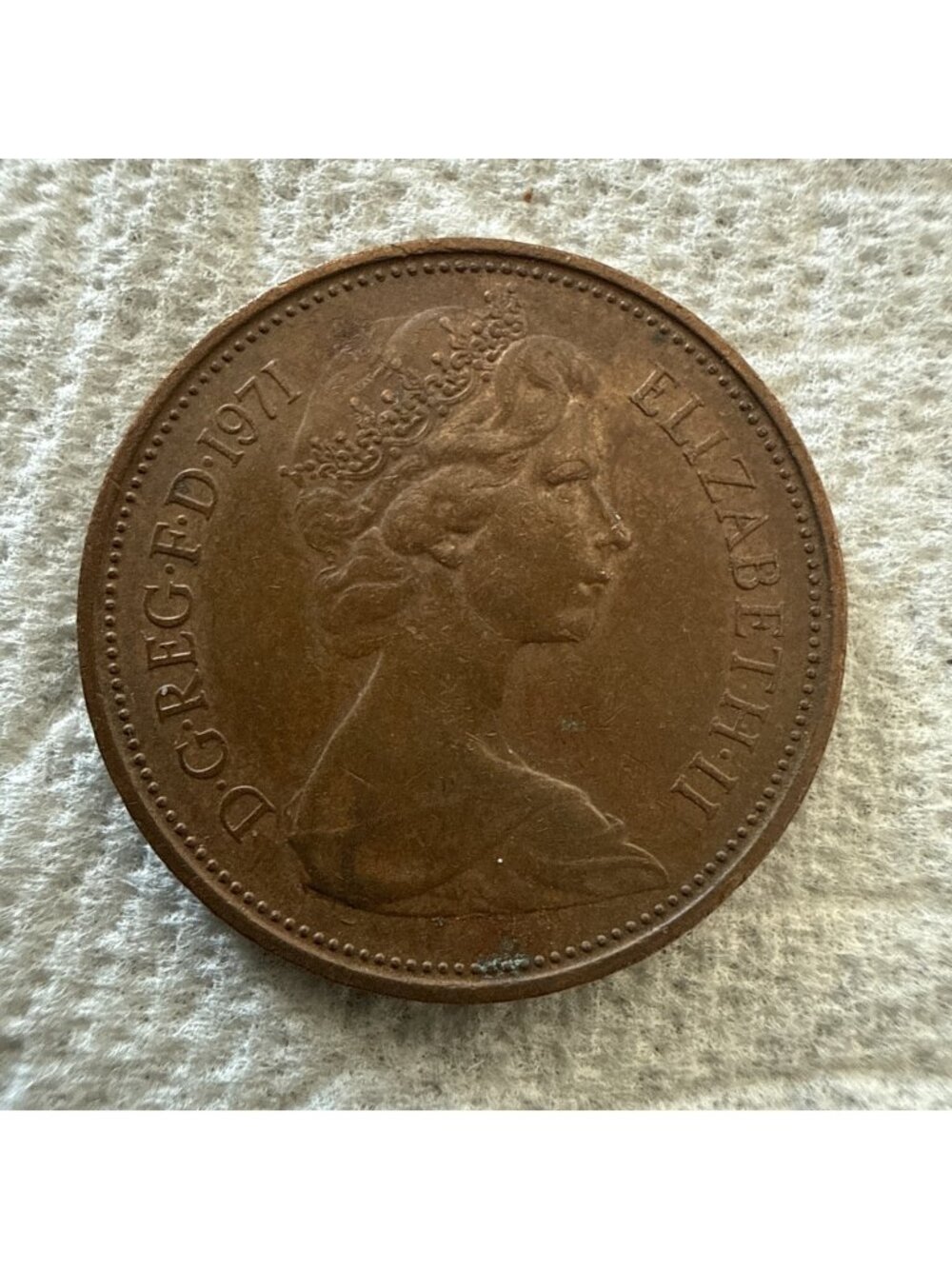 1971 British 2 New Pence Elizabeth II Coin